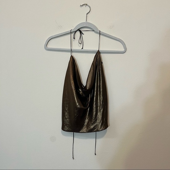 For Love and Lemons Blackjack Cowl Top Metallic Gold Halter Scarf Open Back - Picture 6 of 9